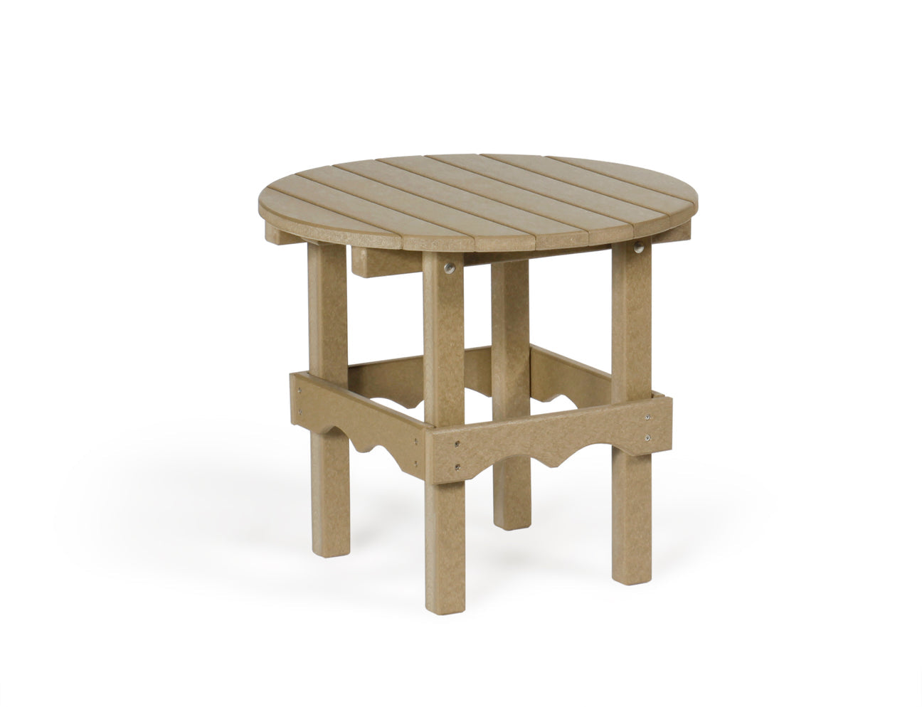 Round poly outdoor side table in warehouse clearance